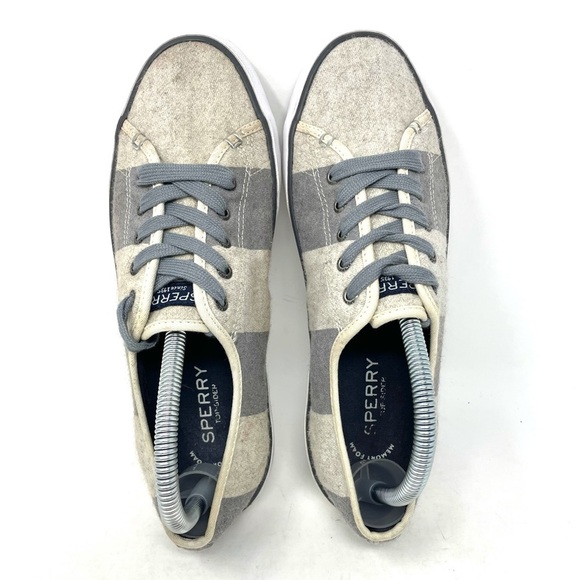 Sperry Pier View Striped Wool‎ Lace Up Sneakers Gray Cream Womens 9 - Picture 8 of 8